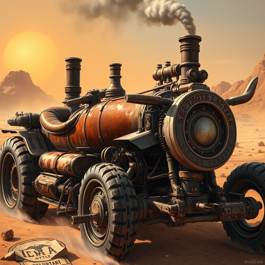 Rugged Steam-Powered Chariot with Cattle Hide Accents