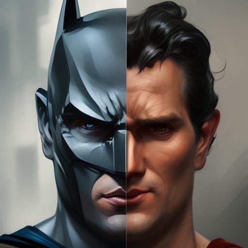 Batman vs Superman Portrait in Art Nouveau Style