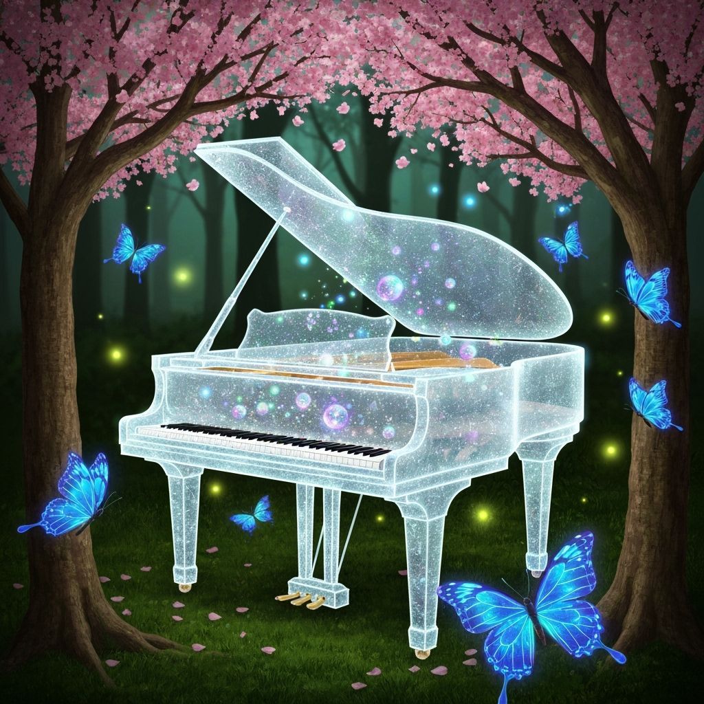 Magical Forest Grand Piano with Cherry Blossoms