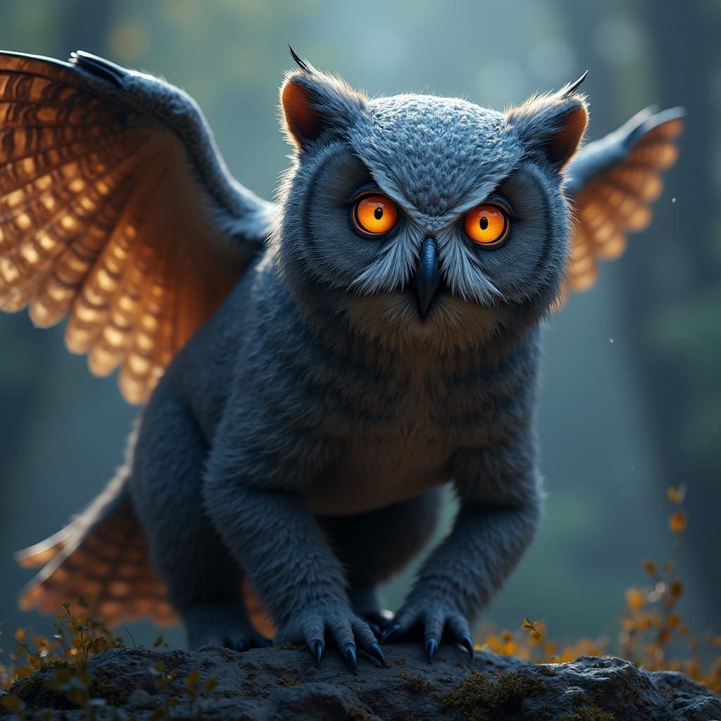 Fantastical Owl Bear Meld in Deep Color