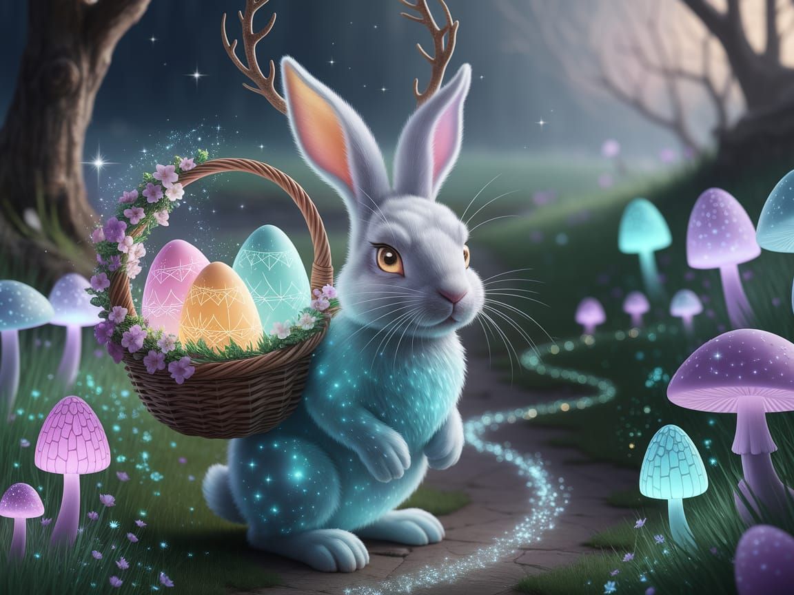 Majestic Fantasy Easter Bunny Radiates Ancient Magic