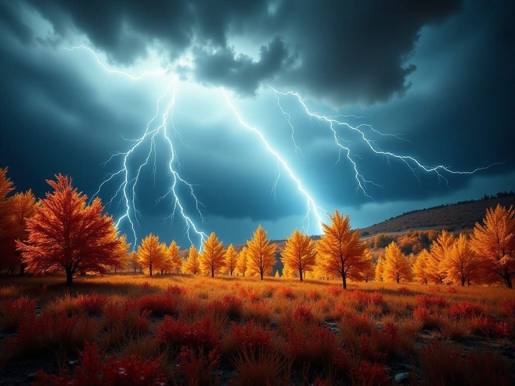 Vibrant Autumn Storm Landscape in Airbrush Art Style