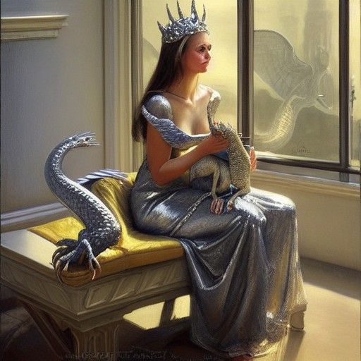 Woman with Dragon in Birdcage: Oil Painting