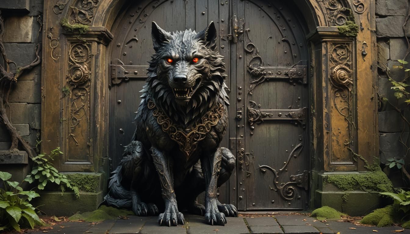 Demon Wolf Guardian in Dark Fantasy Art