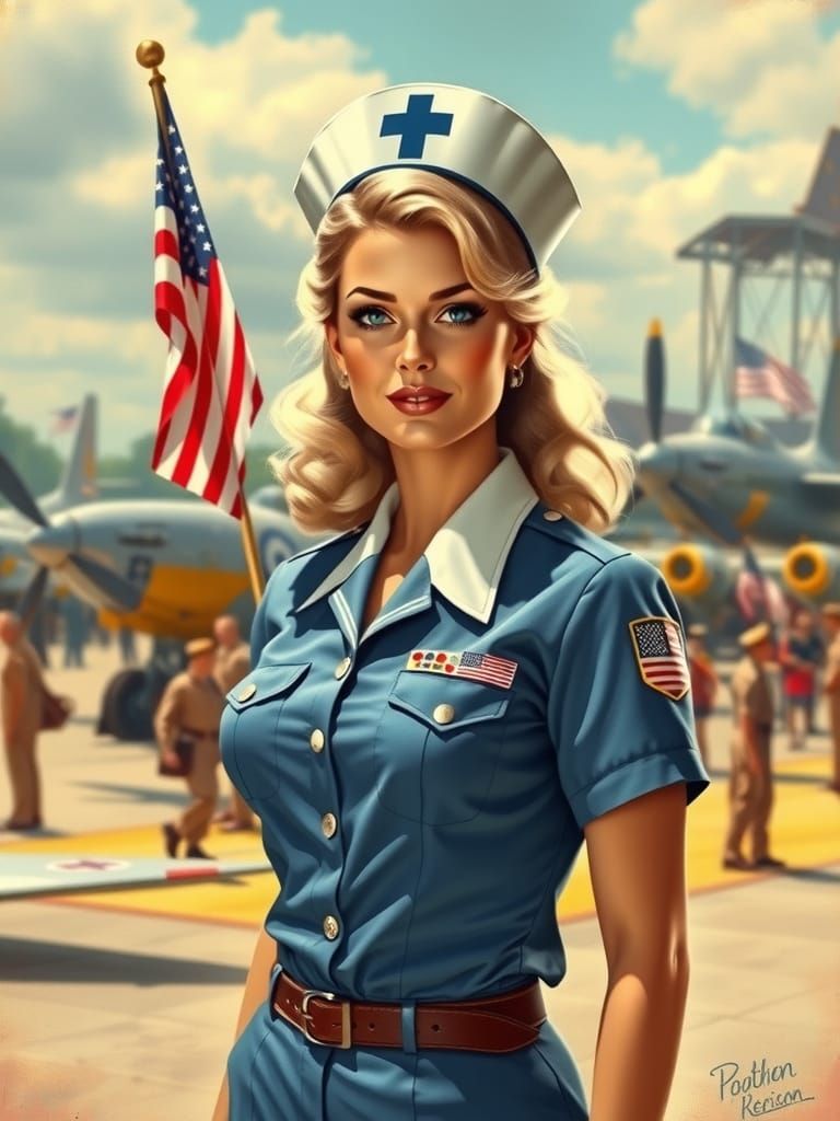 1950s Blonde Bombshell in Military Camp