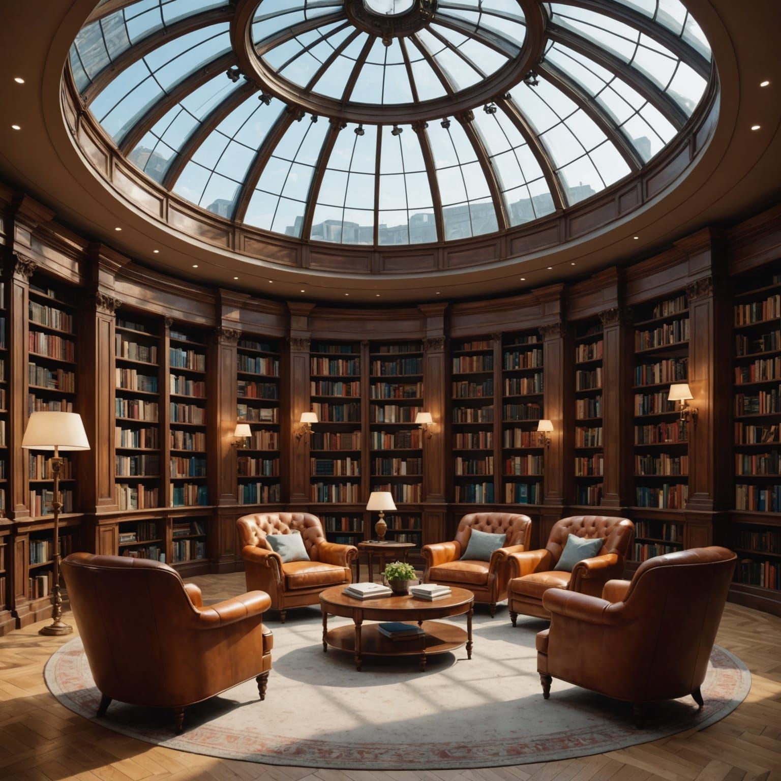 Surreal Library Under a Dome of Glass