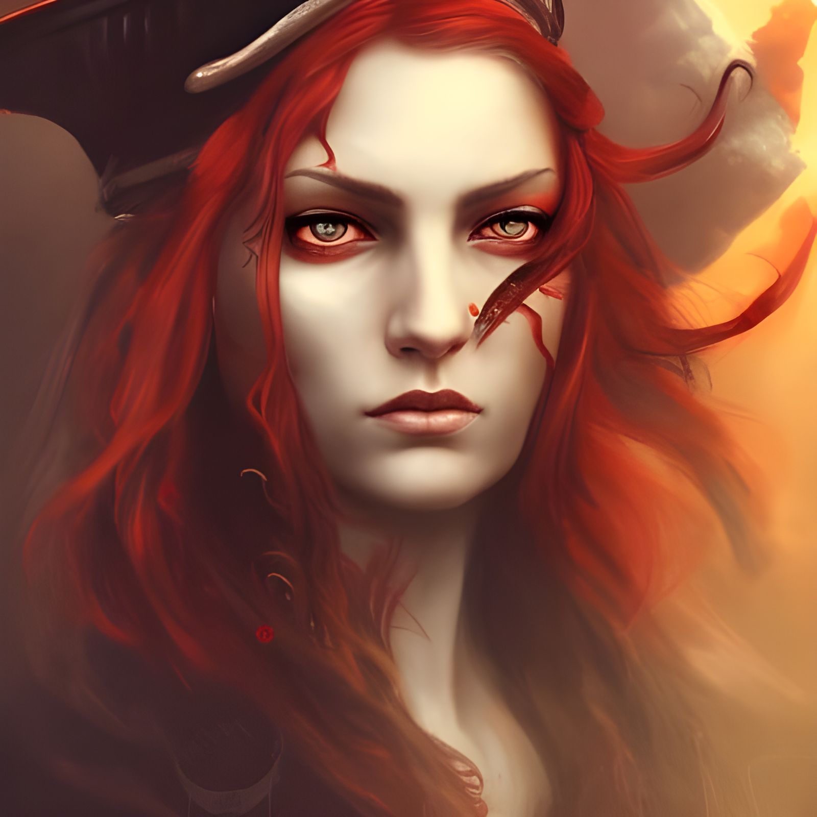 Female Pirate Captain Portrait in Stormy Seas