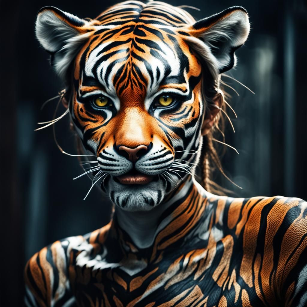 Gorgeous Woman Transforms into Tiger Humanoid