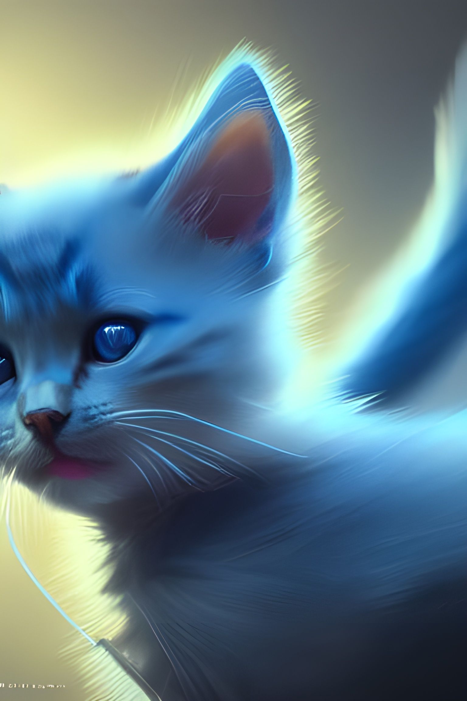 Blue Kitten with String: Photorealistic Concept Art