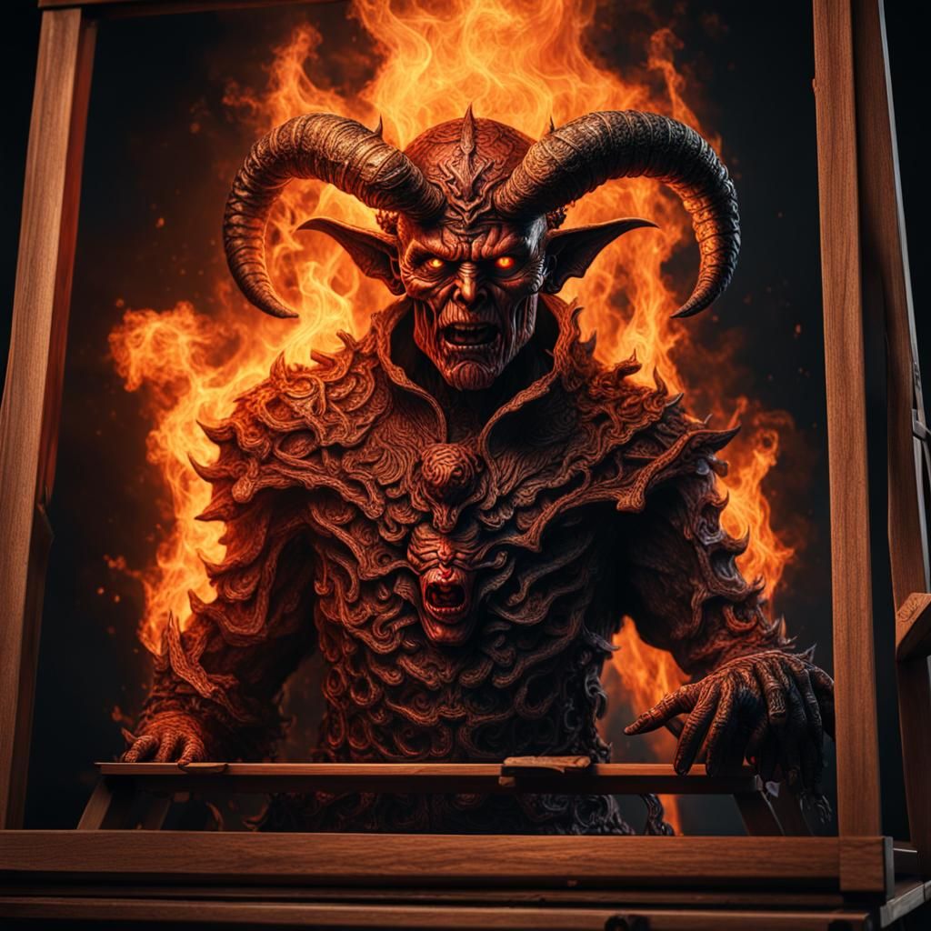 Fiery Portrait of Satan in Hyperrealistic Style