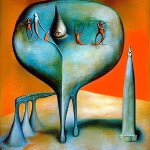 Biomorphic Surrealist Painting in Retrofuturism Style