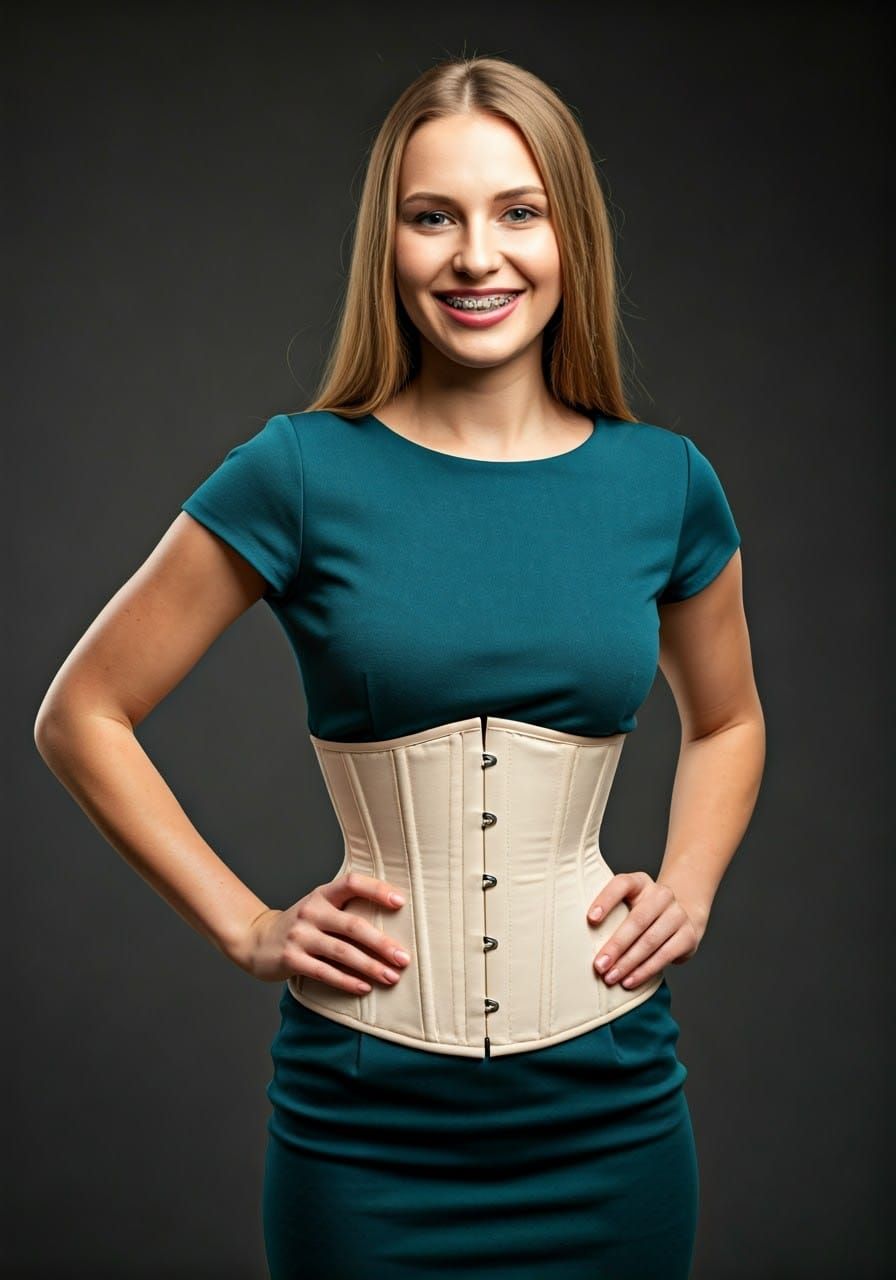 Confident Woman in Hourglass Corset Dress with Bright Smile ...