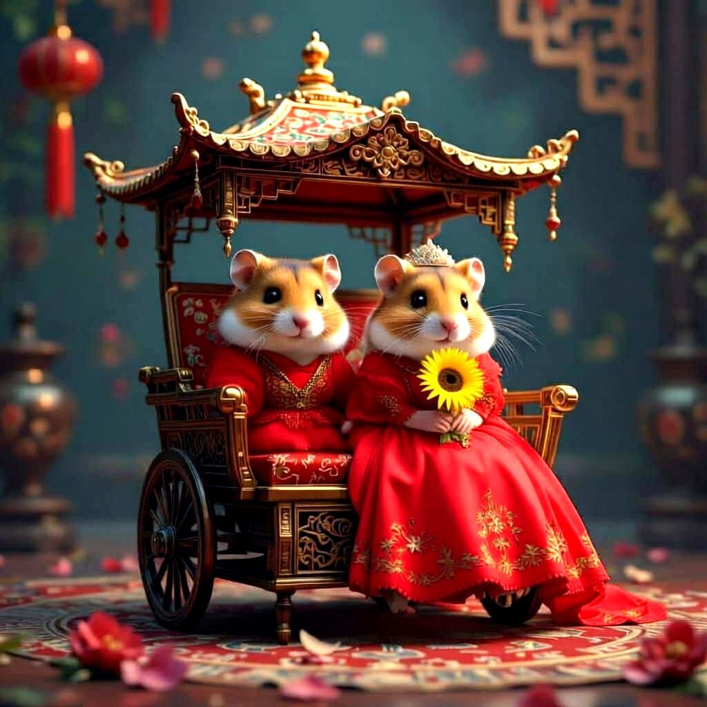 Hamster Wedding on Chinese Sedan in Fantastical Style
