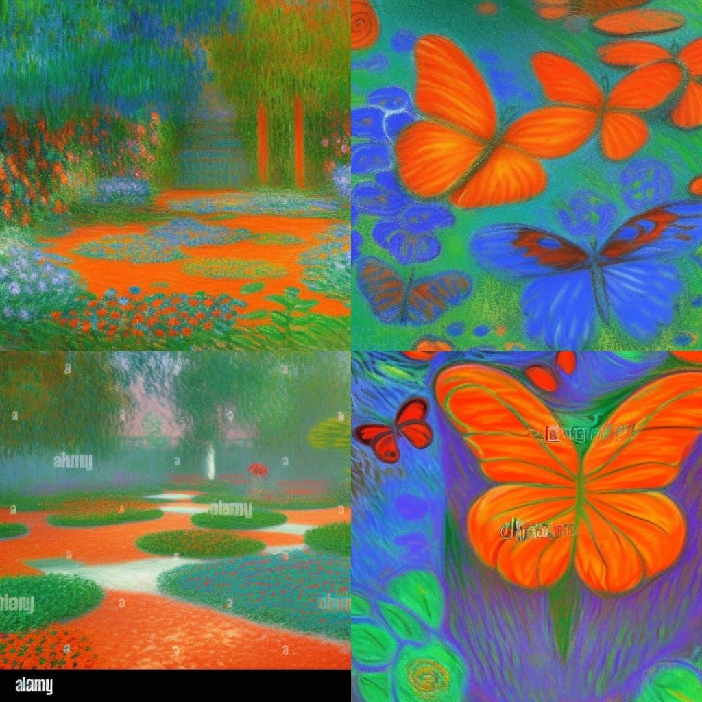 Butterfly Garden: Expressionistic Concept Art in Teal and Or...