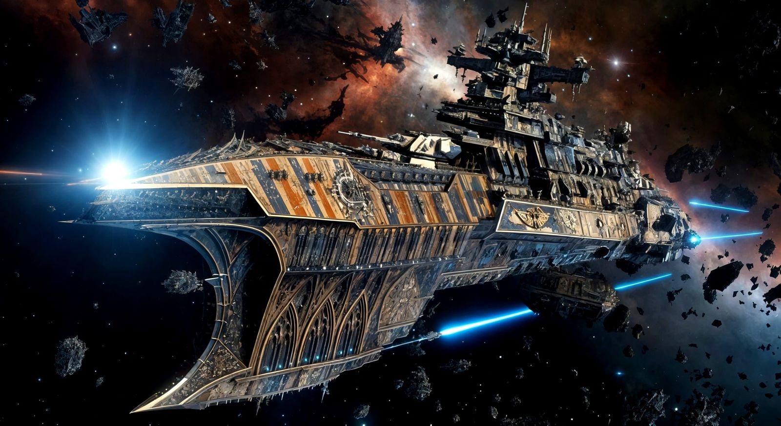Gothic Imperial Warship Orbiting Alien World