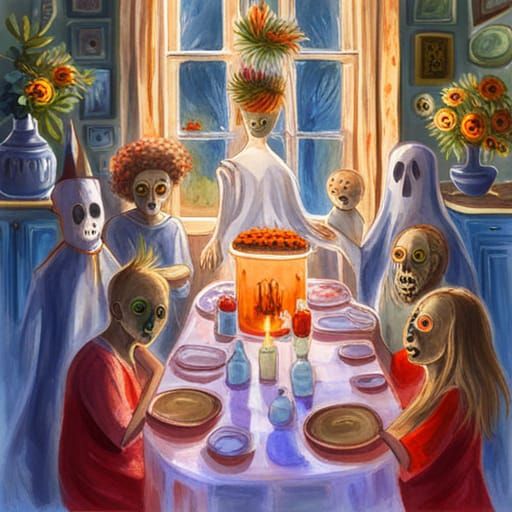 Halloween Ghost Birthday Party in Gouache Style