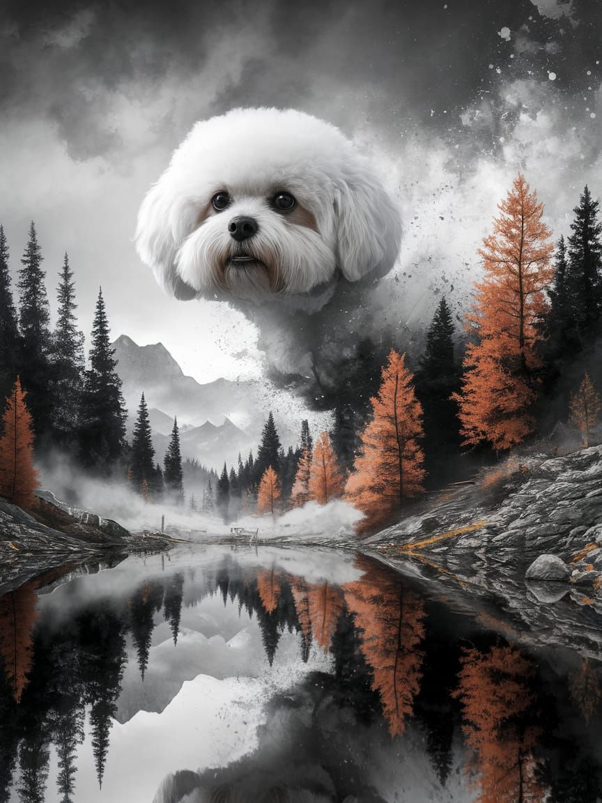 Surreal Ink Splatter Composition: Dreamy Landscape with Bich...