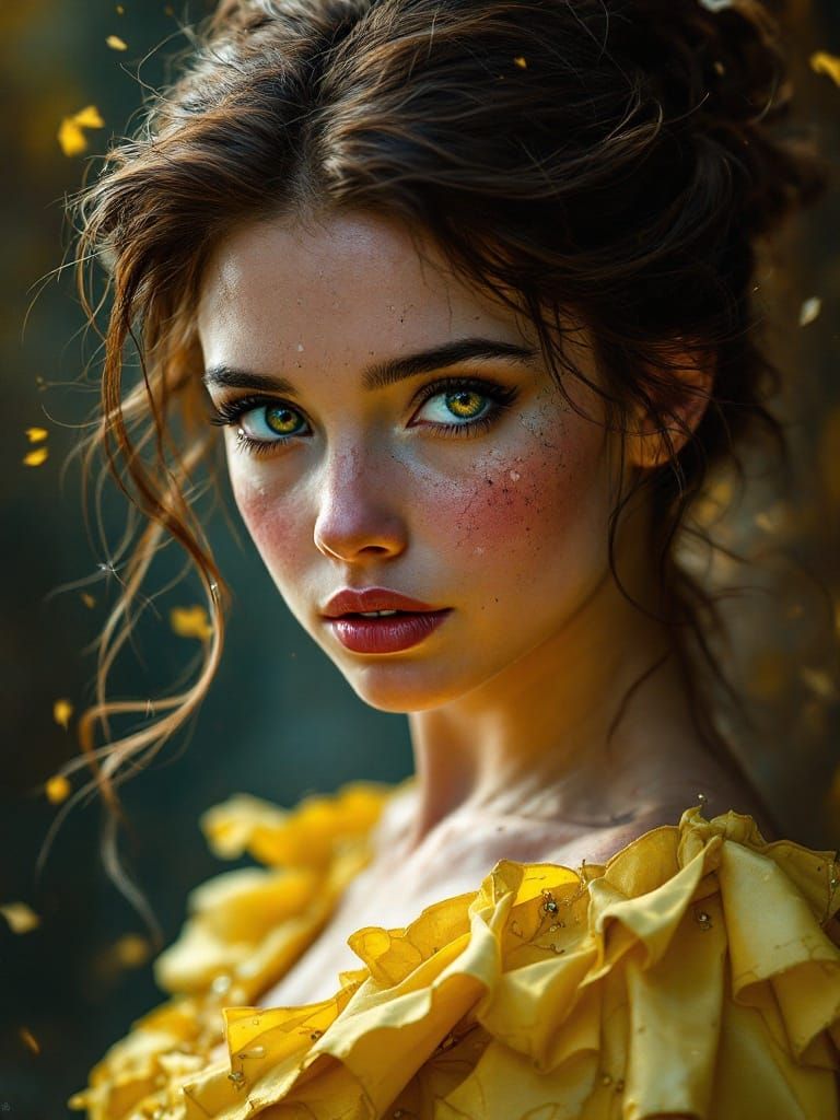 Hyperrealistic Princess Belle Portrait with Dramatic Lightin...