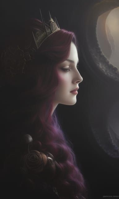 Red-Haired Goddess Portrait in Crayon Style