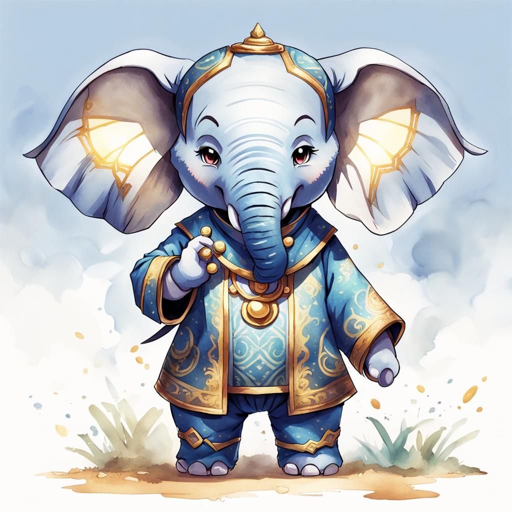 Toddler in Elephant Costume, 2D Game Art Style