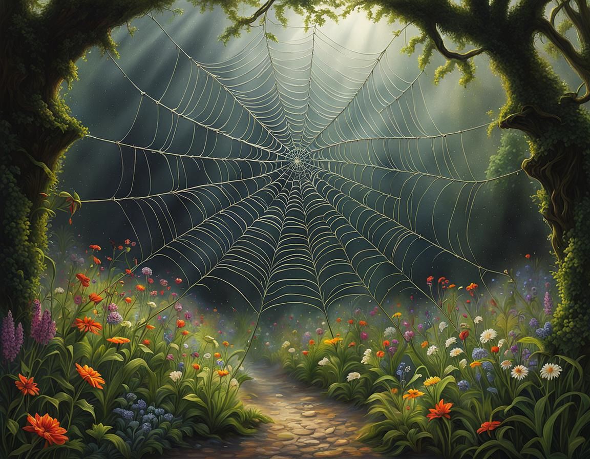 Cute Spider in a Hyperdetailed Spiderweb