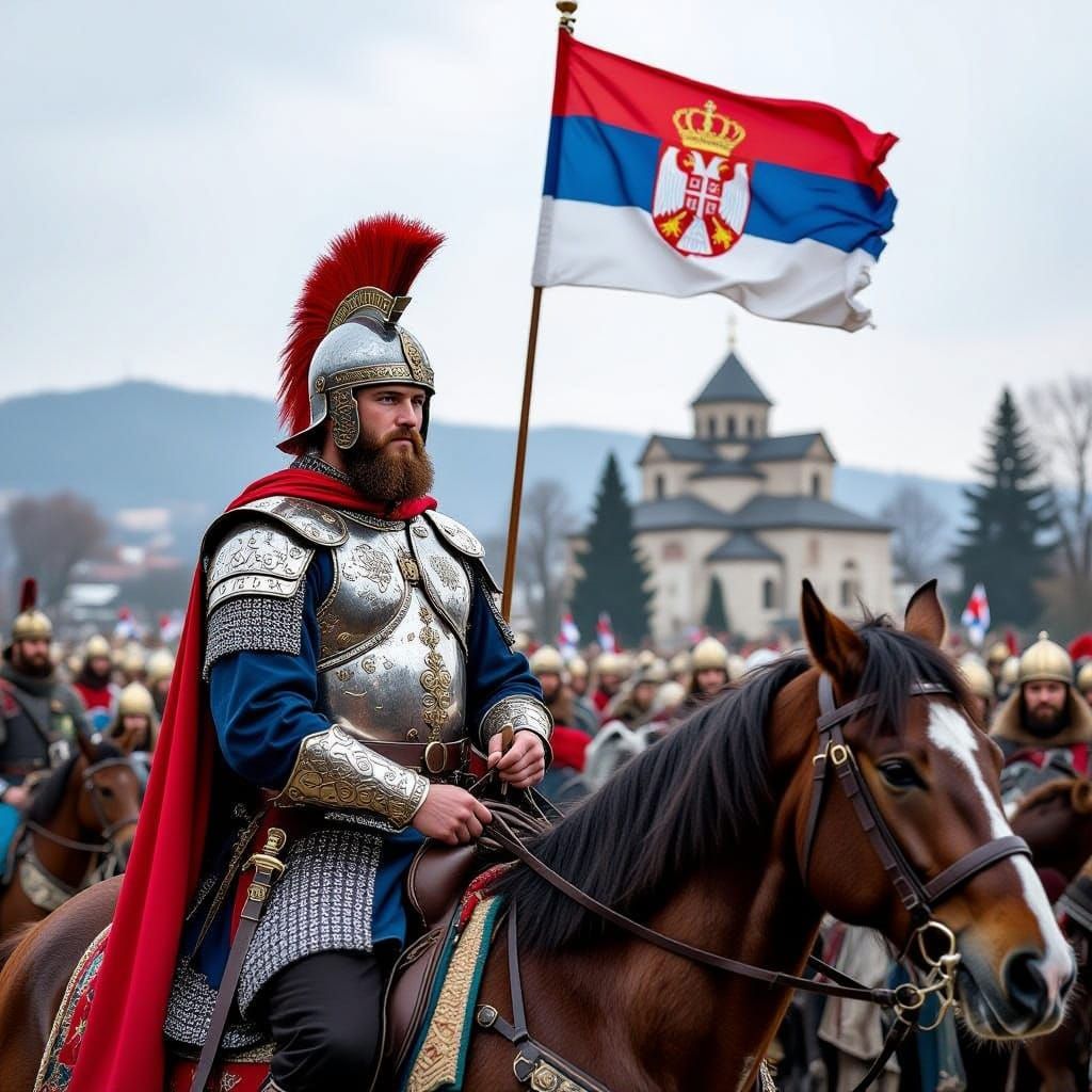 14th Century Serbian Soldier Portrait on Horseback
