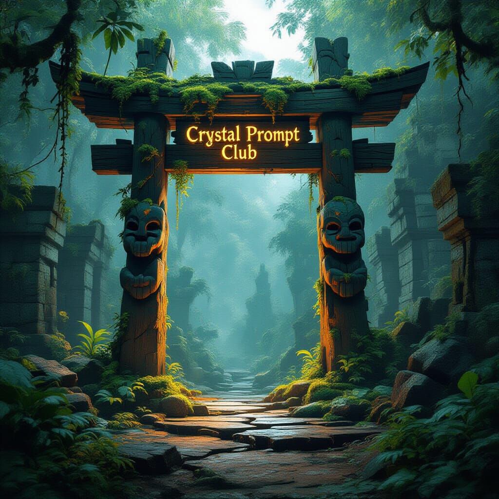 Mystical Jungle Totem Gate with Glowing Fungi