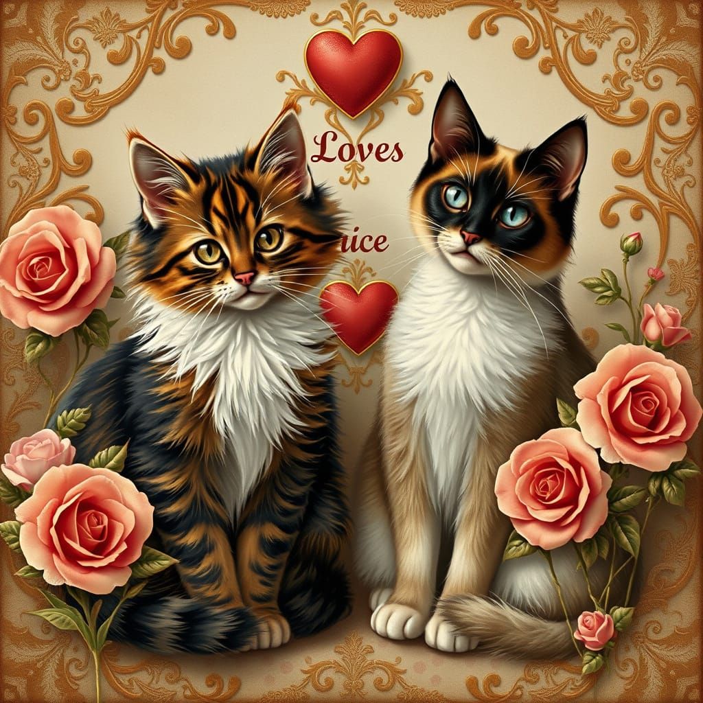 Romantic Victorian Cats in Floral Wonderland