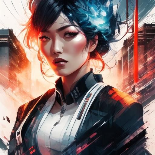 Rainbow Girl Double Exposure Portrait in Manhwa Style