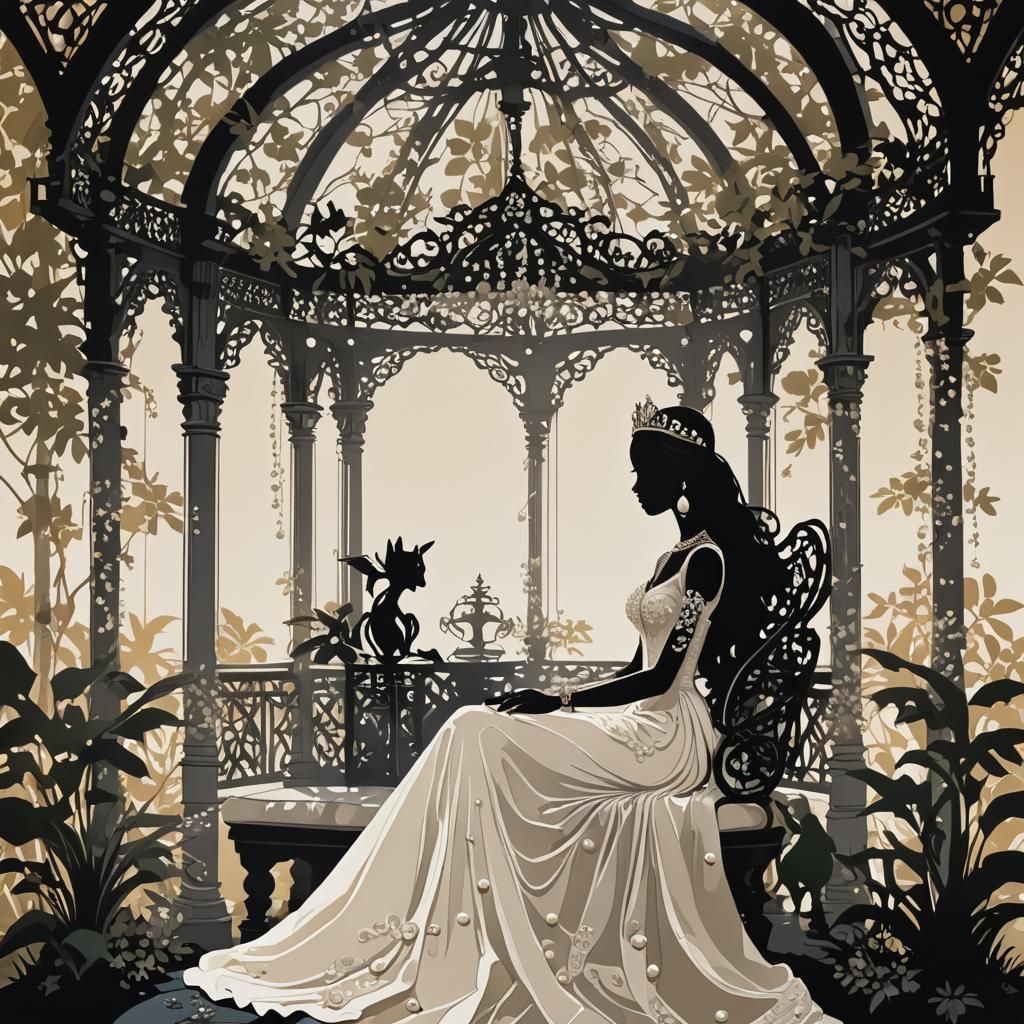 Elegant Silhouette Art of a Princess on Throne