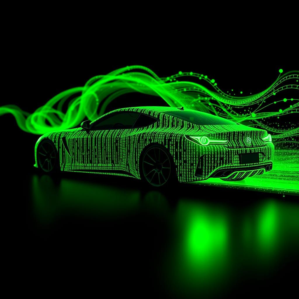 Digital Car of 1s and 0s in Matrix Style