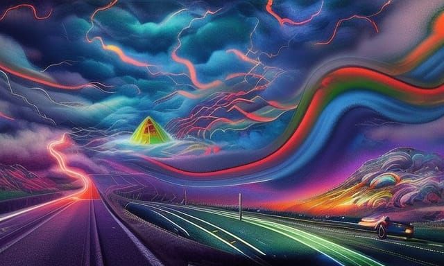 Psychedelic Planet of Motorways Under a Thunderstorm
