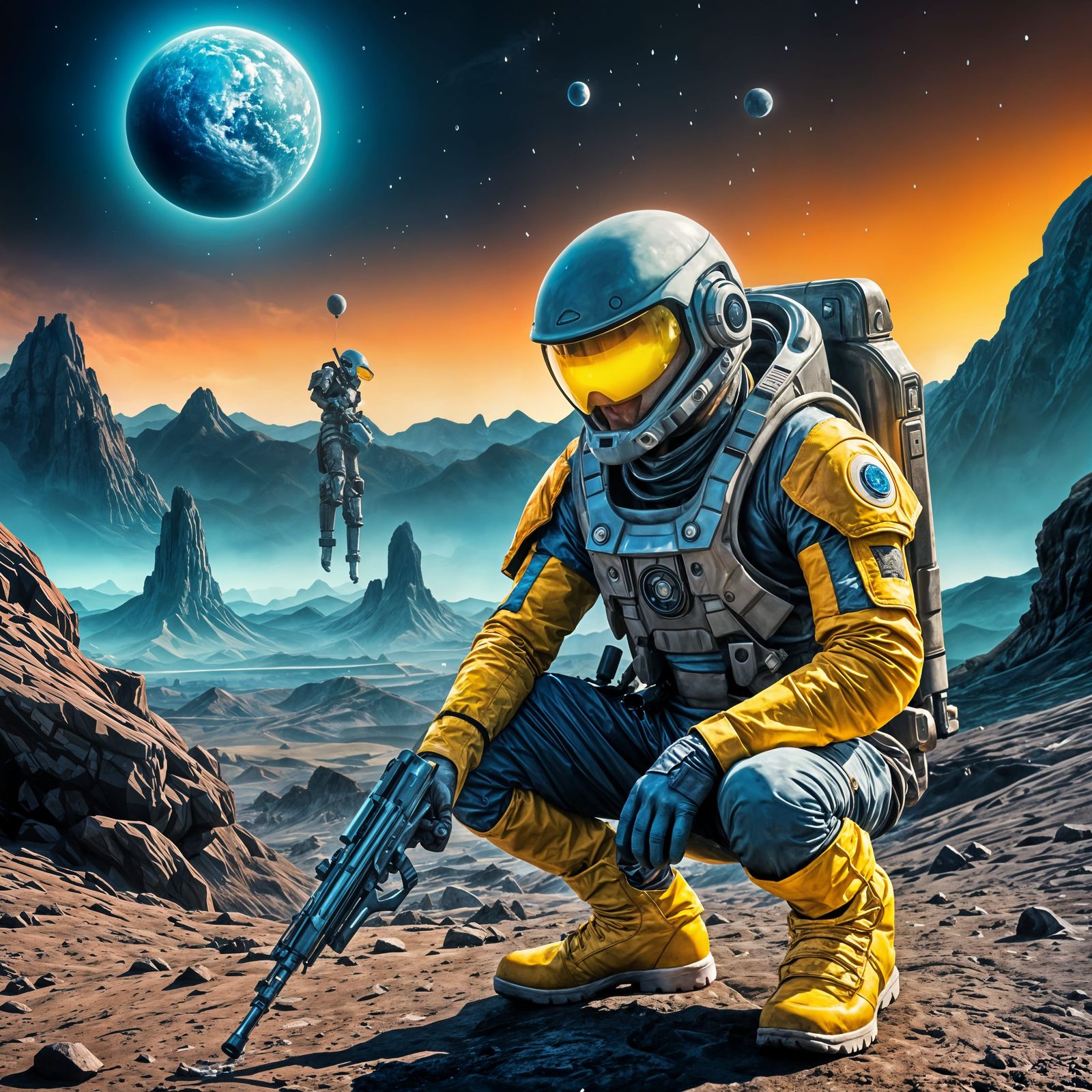 Space Soldier on Alien World with Yellow Socks