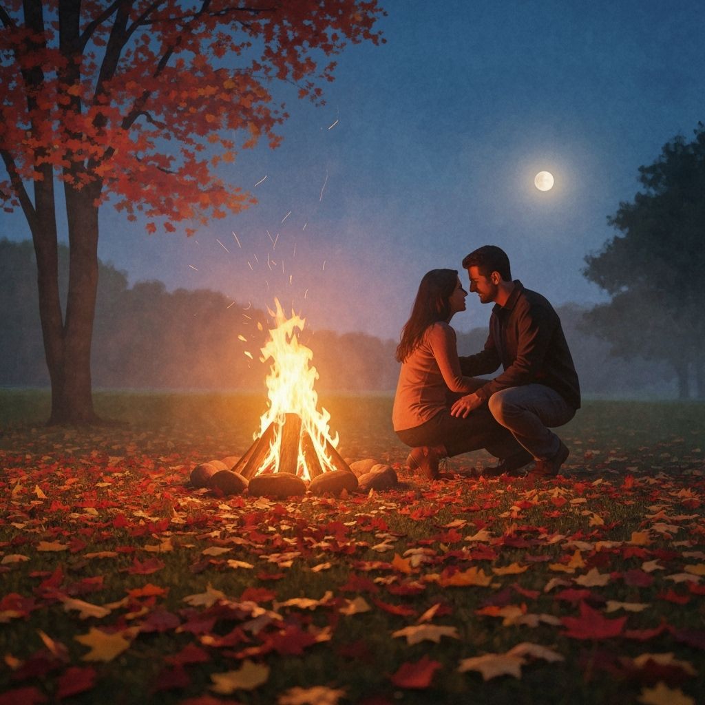 Romantic Bonfire Scene in Photorealistic Style