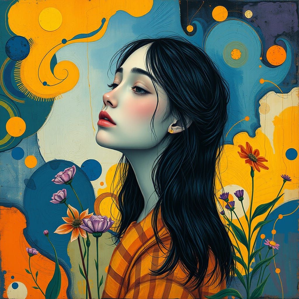 Serene Emotions Unfurl in a Vibrant, Abstract Garden