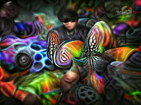 Psychedelic Fractal Butterfly Dreamscape in Acrylic Style