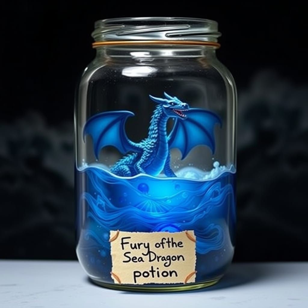Sea Dragon Potion Emerges From Waves in Glass Jar