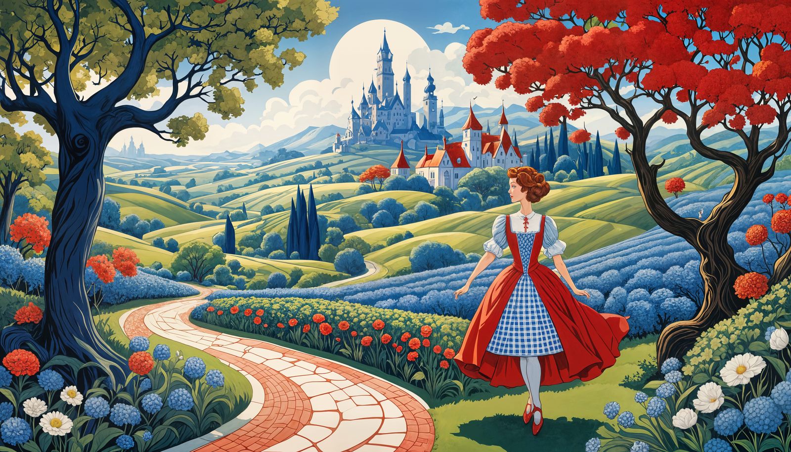 Whimsical Scene of Dorothy and the Porcelain Man in Vibrant ...
