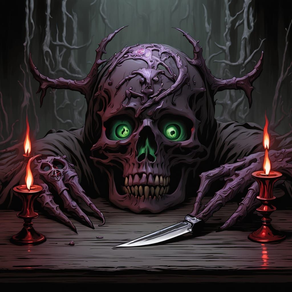Witchcraft Ritual with Skull in Dark Fantasy Art