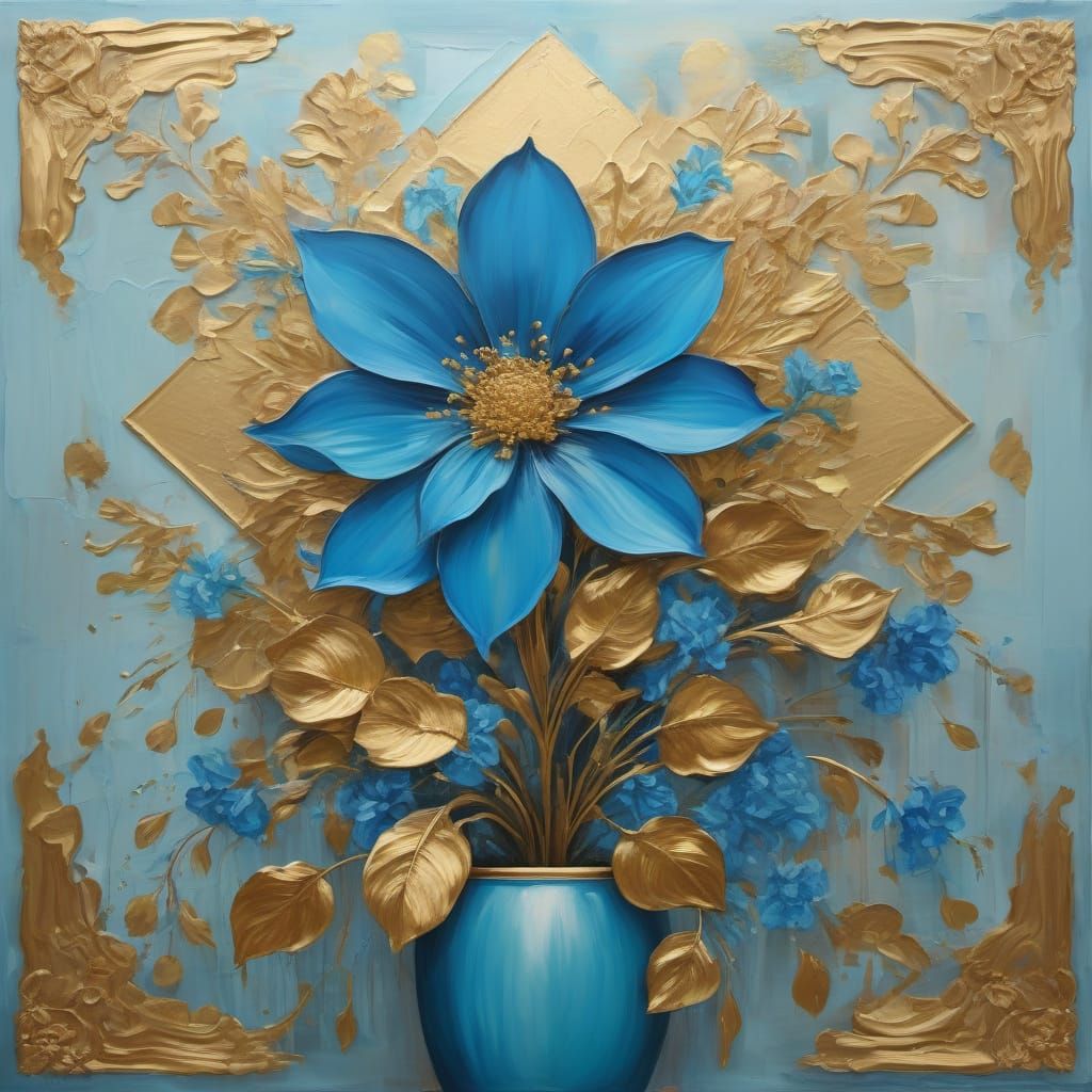 Azure Floral Painting in Abstract Surrealism Style