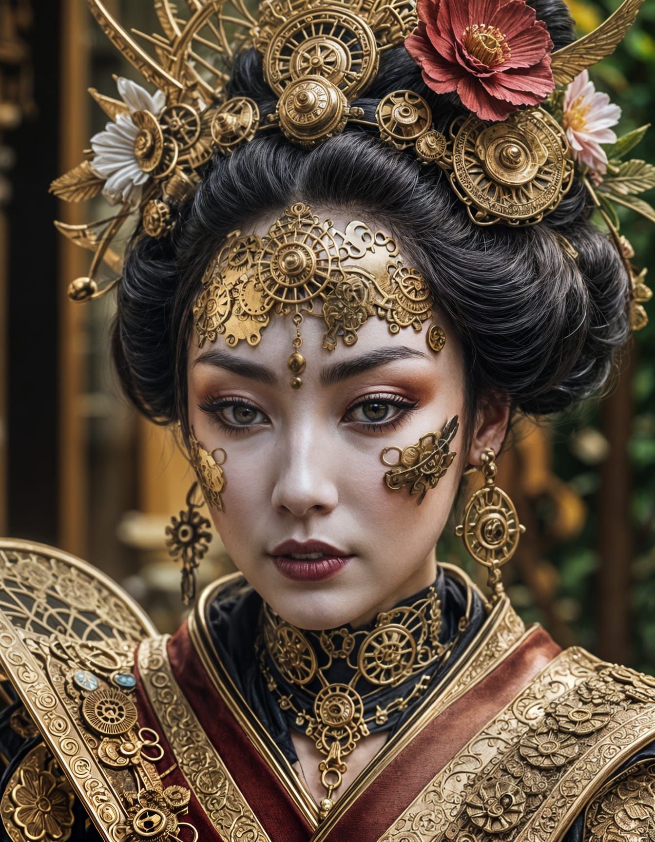 Steampunk Geisha in Detailed Rendering