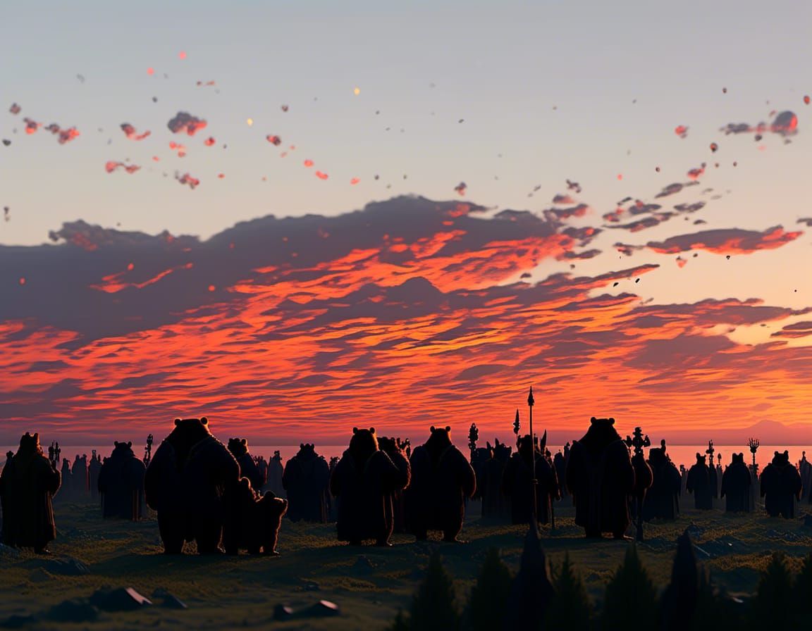 Obese Bear King on Throne as Matte Painting