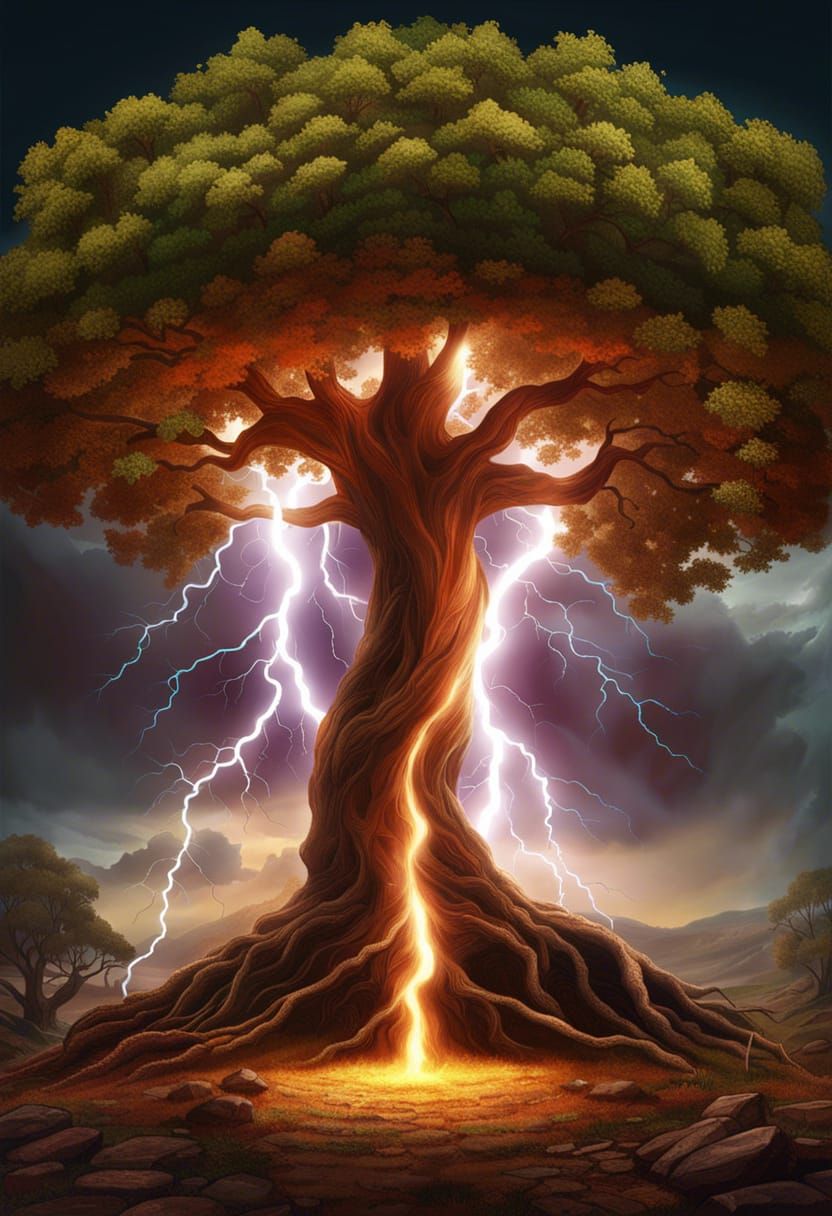 Lightning Strikes Tree: Digital Fantasy Art