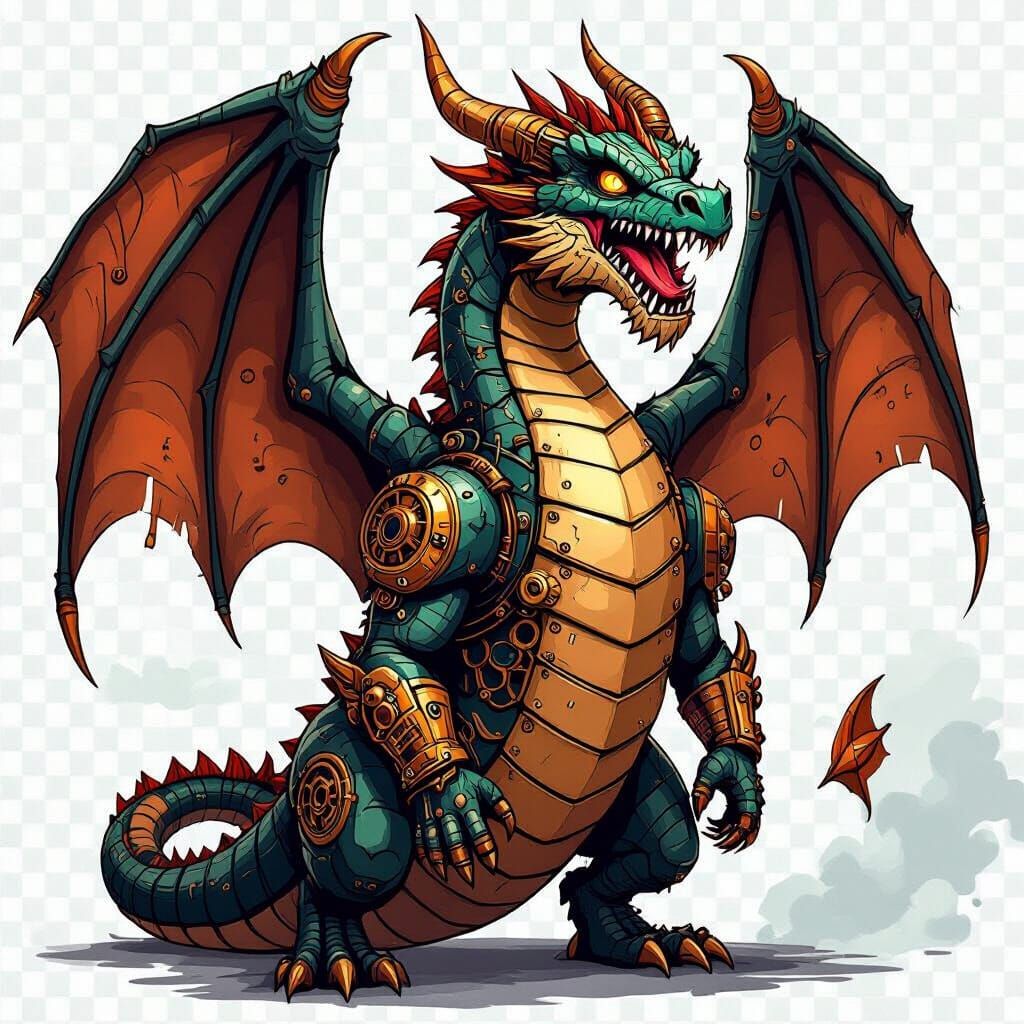 Steampunk Dragon Roaring in Comic Book Style