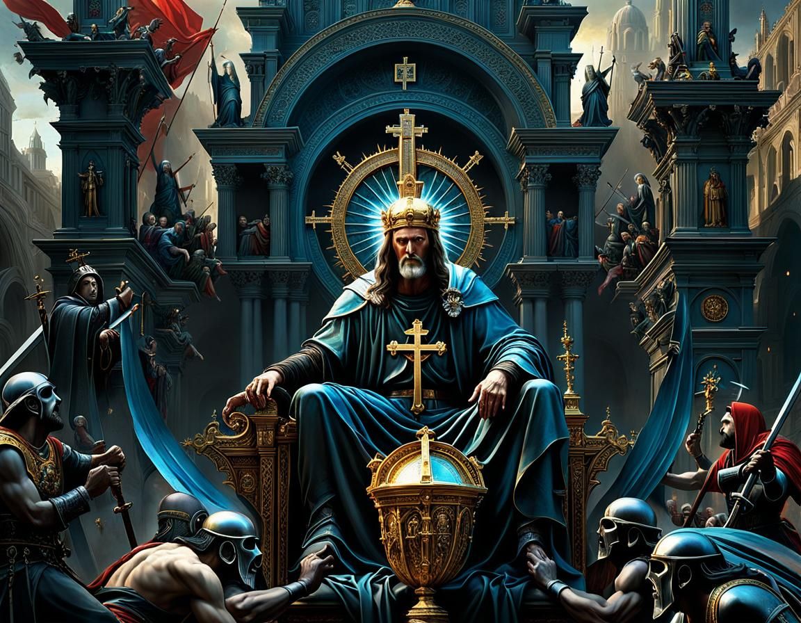 Epic Battle of Good and Evil in Detailed Digital Painting