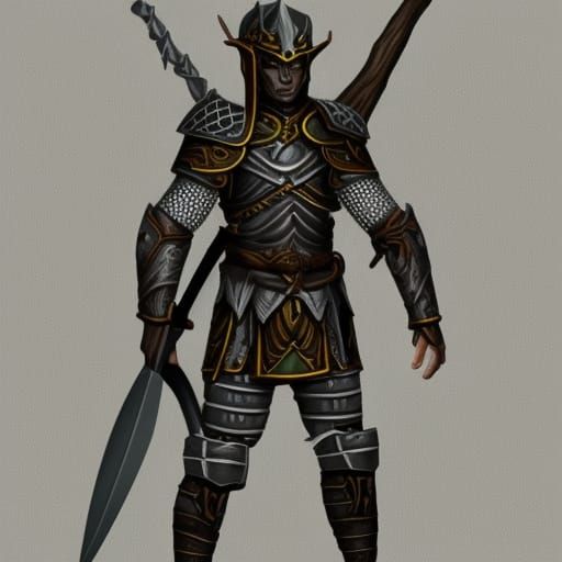 Fantasy Wood Elf Soldier in Dark Scale Mail