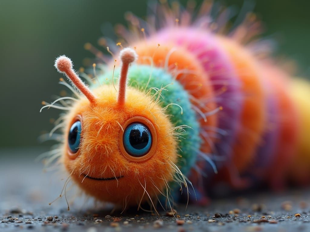 Colorful Koosh Caterpillar Close-Up: A Fuzzy, Whimsical Crea...