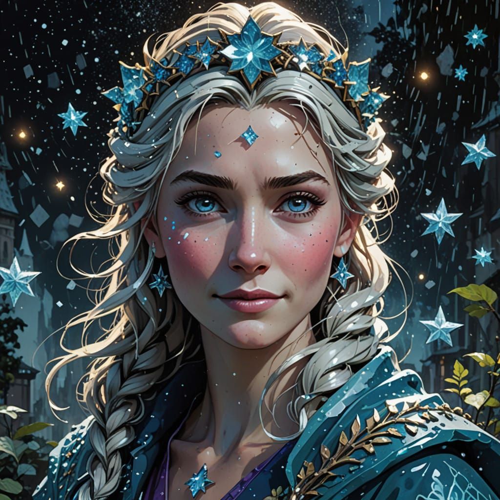 Glowing Elsa Portrait in Night Sky