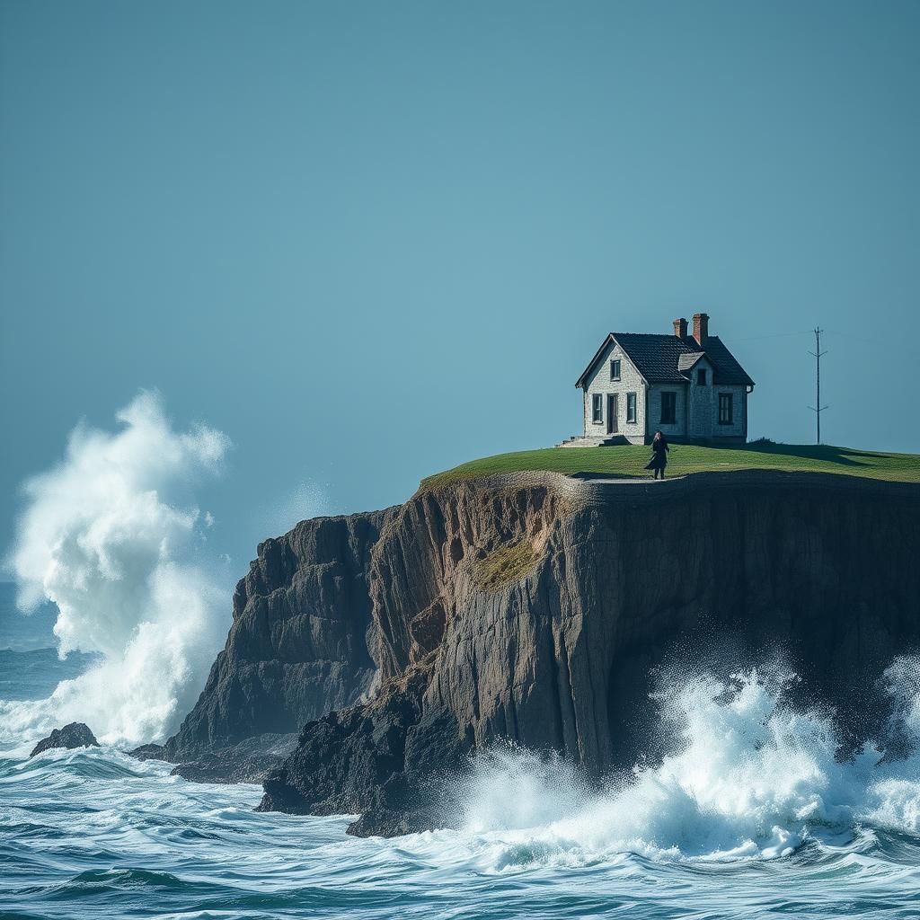 Woman's Desperate Plea on Cliffside in Tenebrism