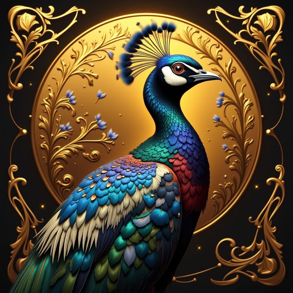 Hyperrealistic Portrait of a Majestic Bel Oiseau in Art Nouv...